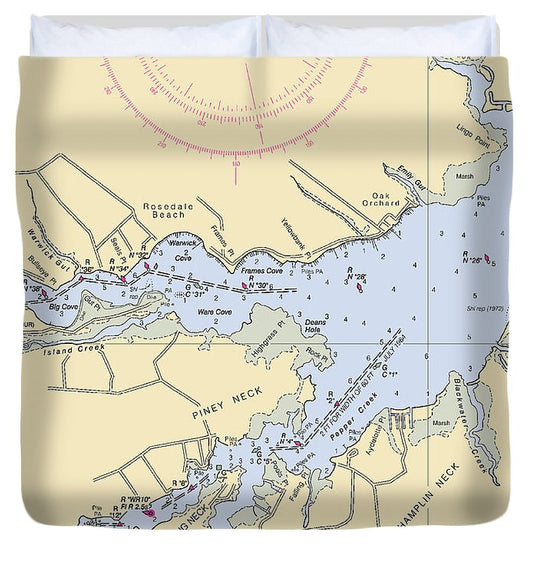 Piney Neck Delaware Nautical Chart Duvet Cover