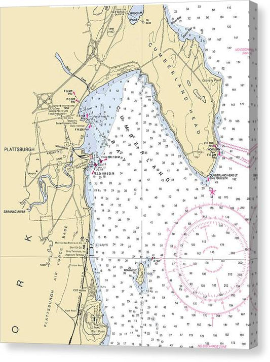 Plattsburg-Lake Champlain  Nautical Chart Canvas Print