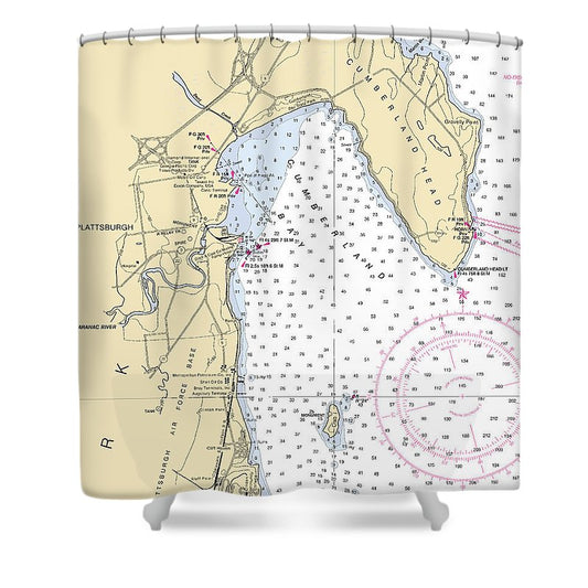 Plattsburg Lake Champlain  Nautical Chart Shower Curtain