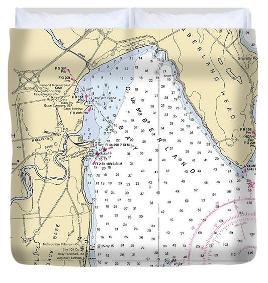 Plattsburg Lake Champlain  Nautical Chart Duvet Cover