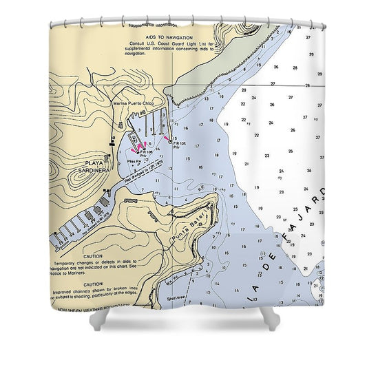 Playa Sardinara Puerto Rico Nautical Chart Shower Curtain