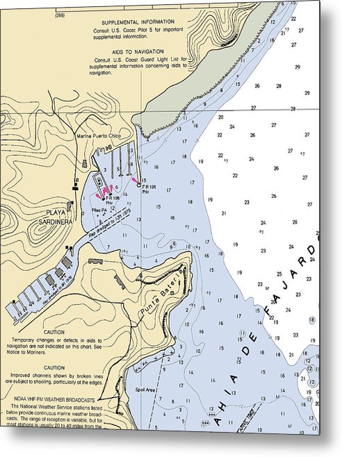 A beuatiful Metal Print of the Playa Sardinara-Puerto Rico Nautical Chart - Metal Print by SeaKoast.  100% Guarenteed!