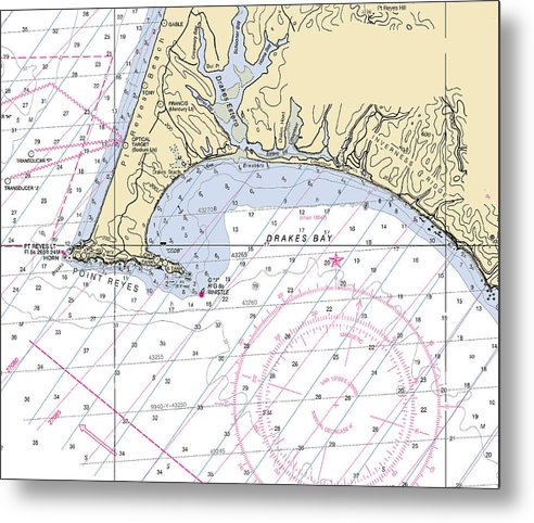 A beuatiful Metal Print of the Point-Reyes -California Nautical Chart _V6 - Metal Print by SeaKoast.  100% Guarenteed!