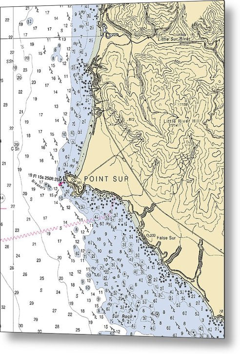 A beuatiful Metal Print of the Point Sur-California Nautical Chart - Metal Print by SeaKoast.  100% Guarenteed!