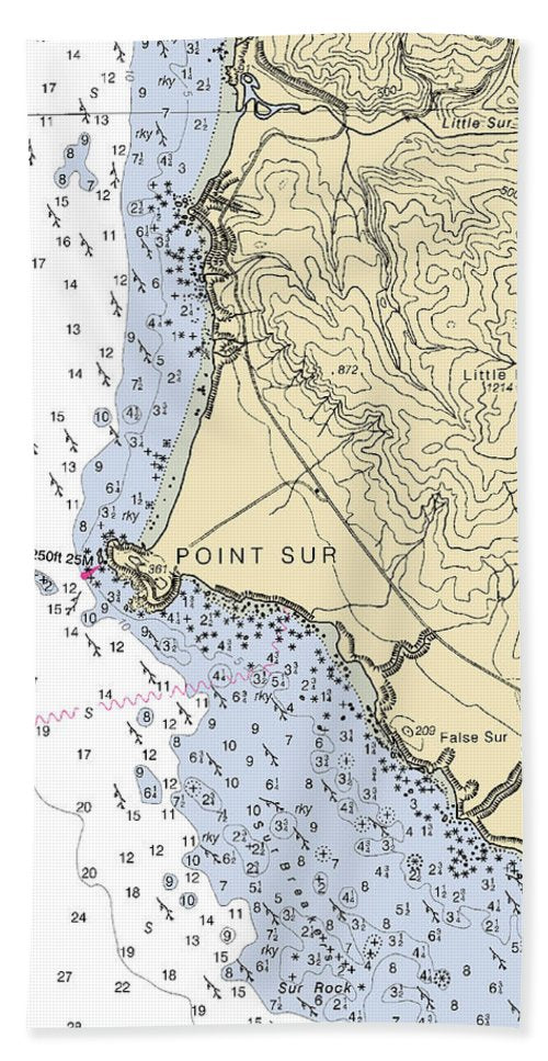 Point Sur-california Nautical Chart - Bath Towel