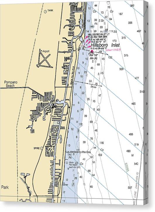 Pompano Beach-Florida Nautical Chart Canvas Print