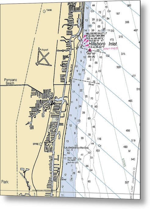 A beuatiful Metal Print of the Pompano Beach-Florida Nautical Chart - Metal Print by SeaKoast.  100% Guarenteed!