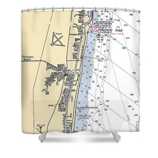 Pompano Beach Florida Nautical Chart Shower Curtain