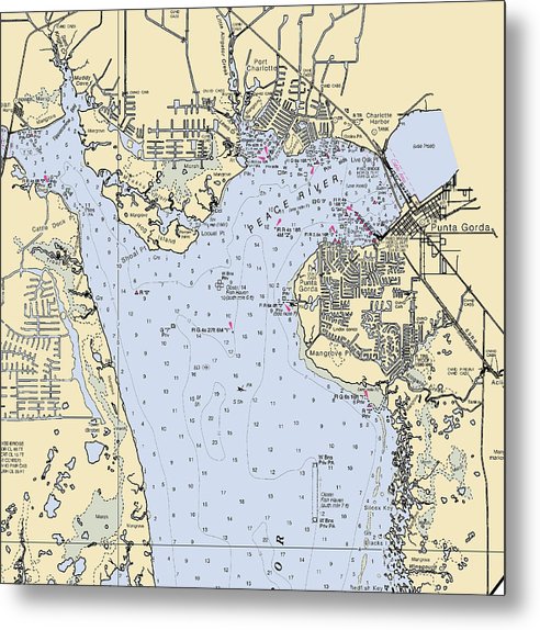 A beuatiful Metal Print of the Port Charolette Punta Gorda-Florida Nautical Chart - Metal Print by SeaKoast.  100% Guarenteed!