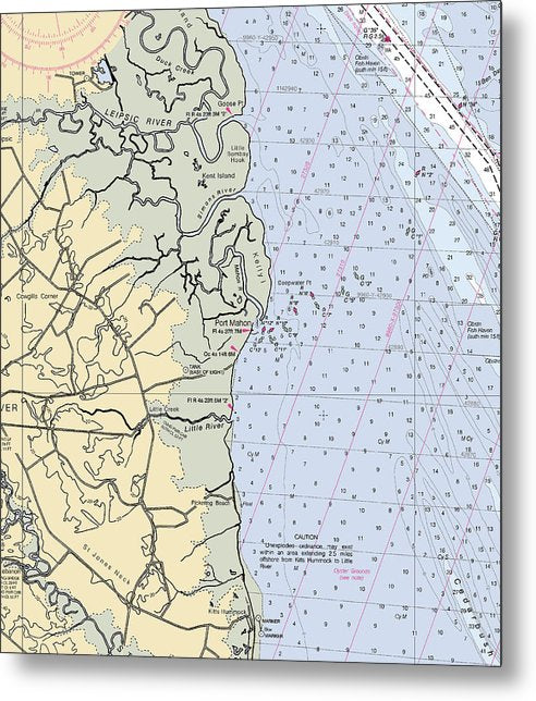 A beuatiful Metal Print of the Port Mahon-Delaware Nautical Chart - Metal Print by SeaKoast.  100% Guarenteed!
