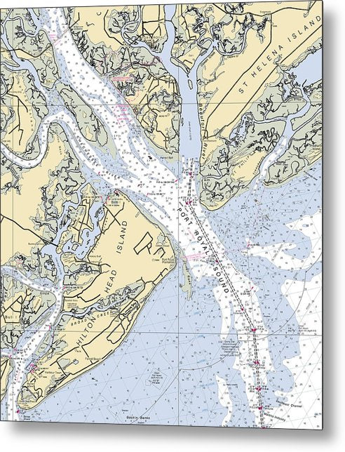 A beuatiful Metal Print of the Port Royal Sound-South Carolina Nautical Chart - Metal Print by SeaKoast.  100% Guarenteed!