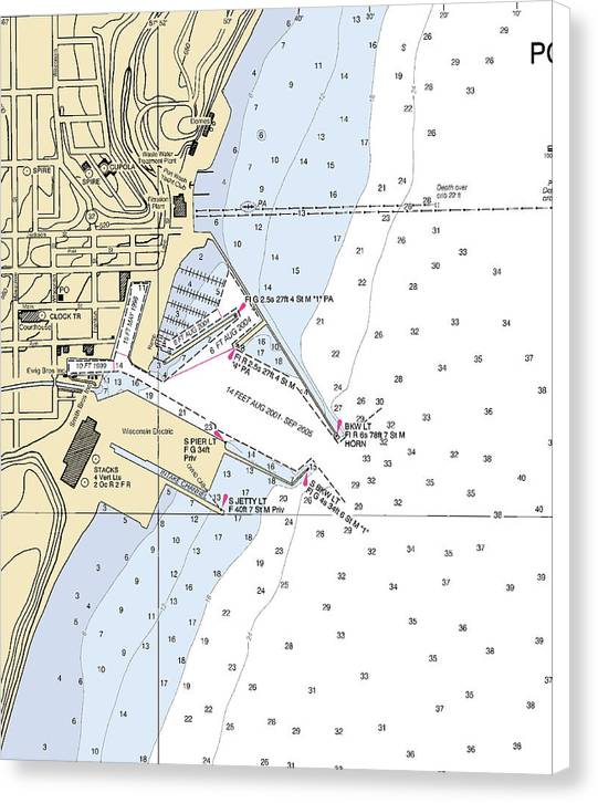 Port Washington-Lake Michigan Nautical Chart – 7" x 8" – Canvas Nautical Chart Print by SeaKoast