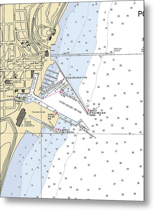 A beuatiful Metal Print of the Port Washington-Lake Michigan Nautical Chart - Metal Print by SeaKoast.  100% Guarenteed!