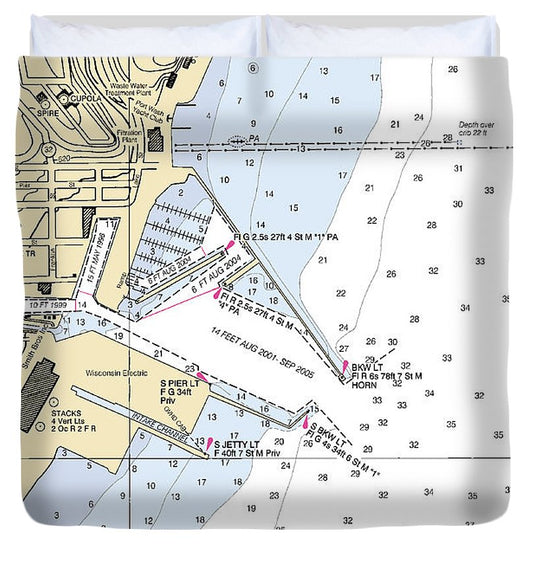 Port Washington Lake Michigan Nautical Chart Duvet Cover