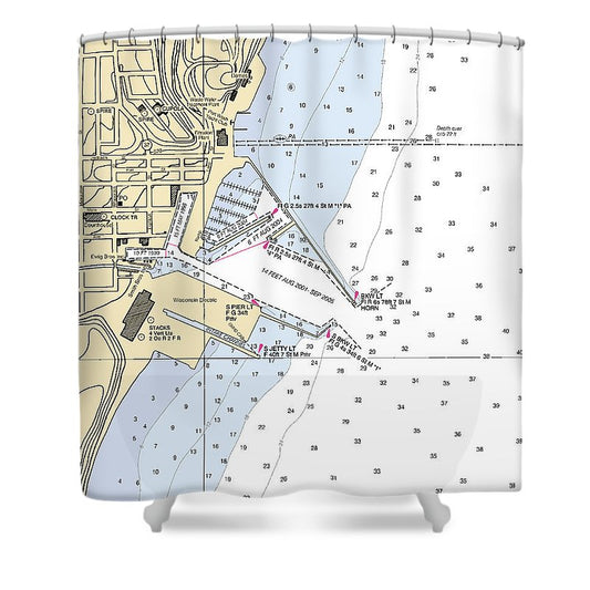 Port Washington Lake Michigan Nautical Chart Shower Curtain