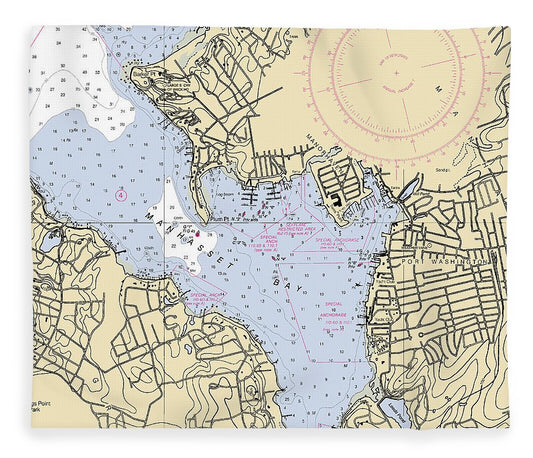Port Washington New York Nautical Chart Blanket