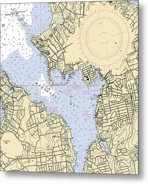 A beuatiful Metal Print of the Port Washington-New York Nautical Chart - Metal Print by SeaKoast.  100% Guarenteed!