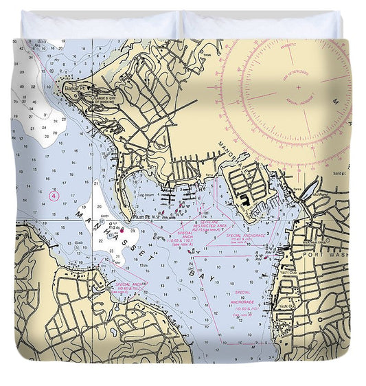 Port Washington New York Nautical Chart Duvet Cover