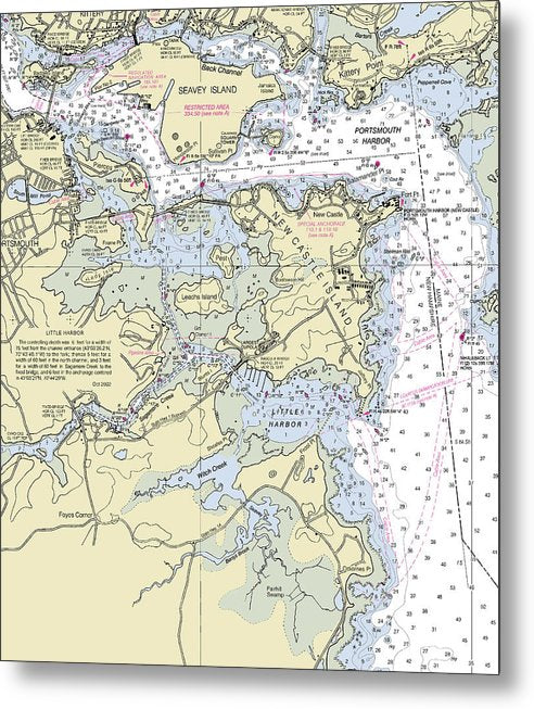 A beuatiful Metal Print of the Portsmouth Harbor New Hampshire Nautical Chart - Metal Print by SeaKoast.  100% Guarenteed!