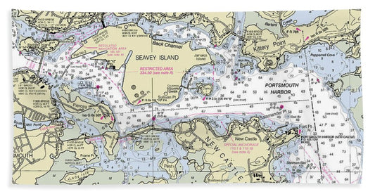 Portsmouth Harbor New Hampshire Nautical Chart - Beach Towel