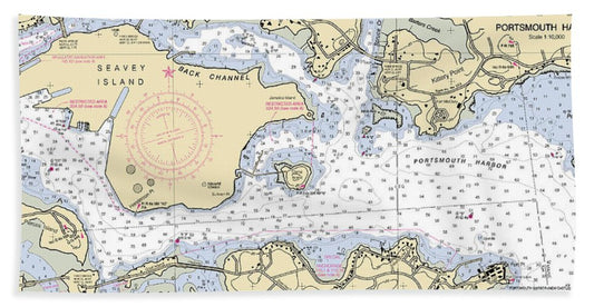 Portsmouth Harbor -new Hampshire Nautical Chart _v2 - Bath Towel