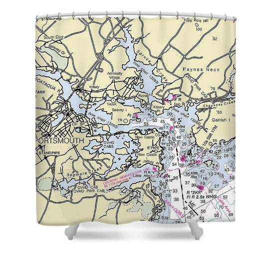Portsmouth New Hampshire Nautical Chart Shower Curtain
