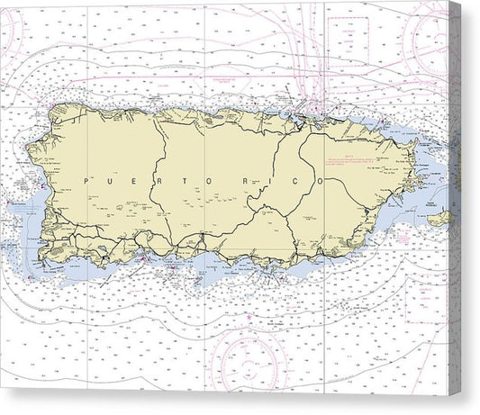 Puerto Rico Nautical Chart Canvas Print