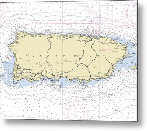 A beuatiful Metal Print of the Puerto Rico Nautical Chart - Metal Print by SeaKoast.  100% Guarenteed!