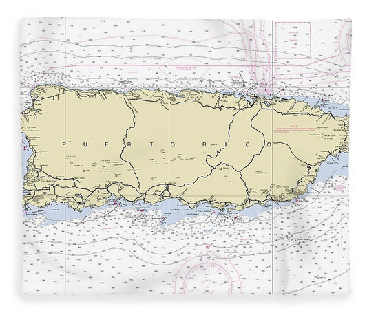 Puerto Rico Nautical Chart Blanket