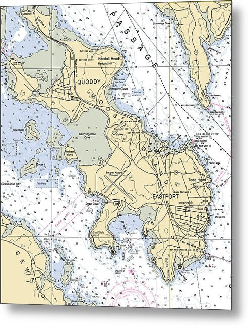 A beuatiful Metal Print of the Quoddy Eastport-Maine Nautical Chart - Metal Print by SeaKoast.  100% Guarenteed!