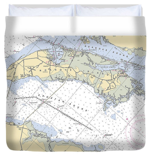 Roanoke Island North Carolina Nautical Chart Duvet Cover