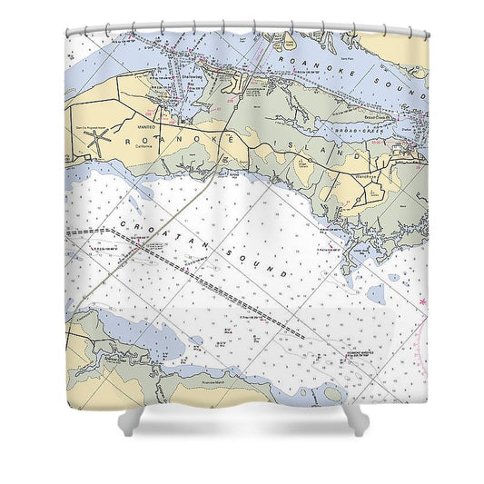 Roanoke Island North Carolina Nautical Chart Shower Curtain