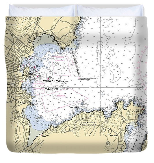 Rockland Maine Nautical Chart Duvet Cover