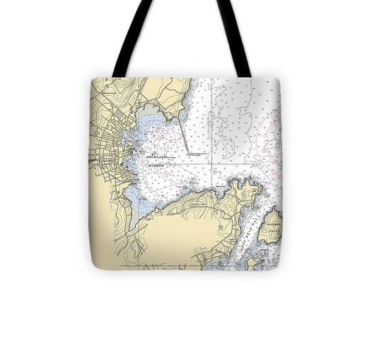 Rockland Maine Nautical Chart Tote Bag