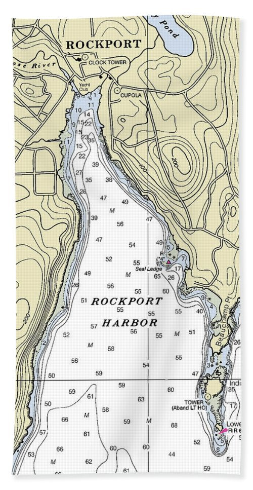 Rockport Maine Nautical Chart - Beach Towel