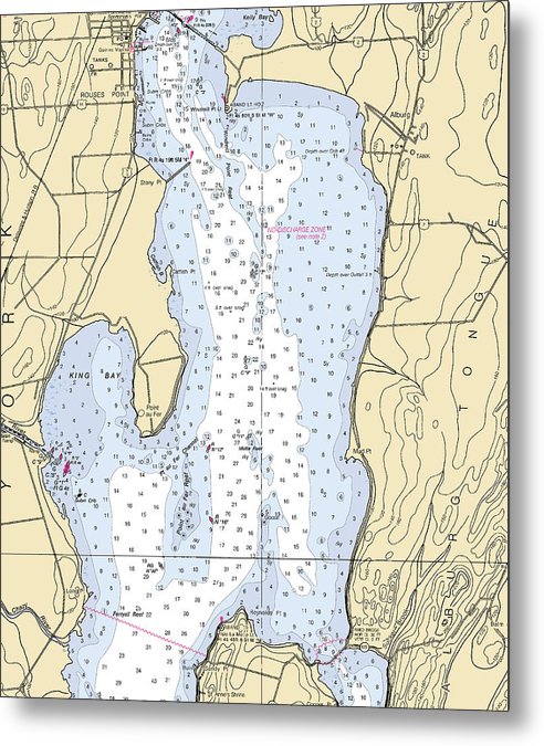 A beuatiful Metal Print of the Rouses Point-Lake Champlain  Nautical Chart - Metal Print by SeaKoast.  100% Guarenteed!