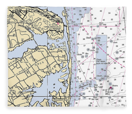 Rumson Neck New Jersey Nautical Chart Blanket