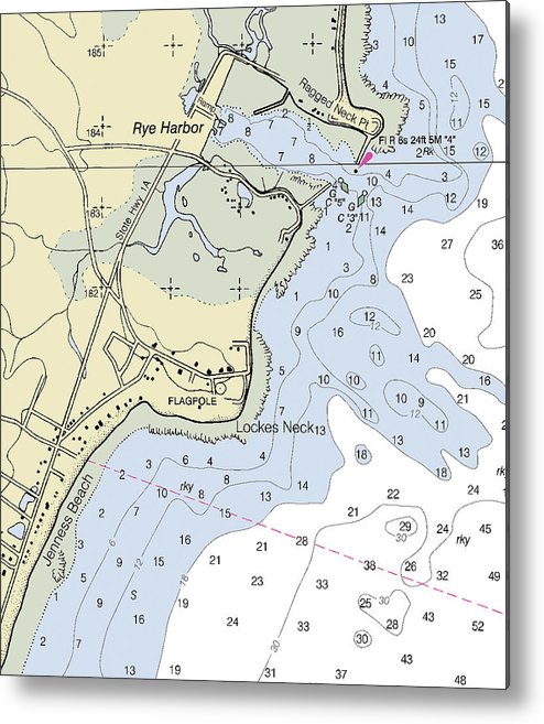 A beuatiful Metal Print of the Rye Harbor New Hampshire Nautical Chart - Metal Print by SeaKoast.  100% Guarenteed!