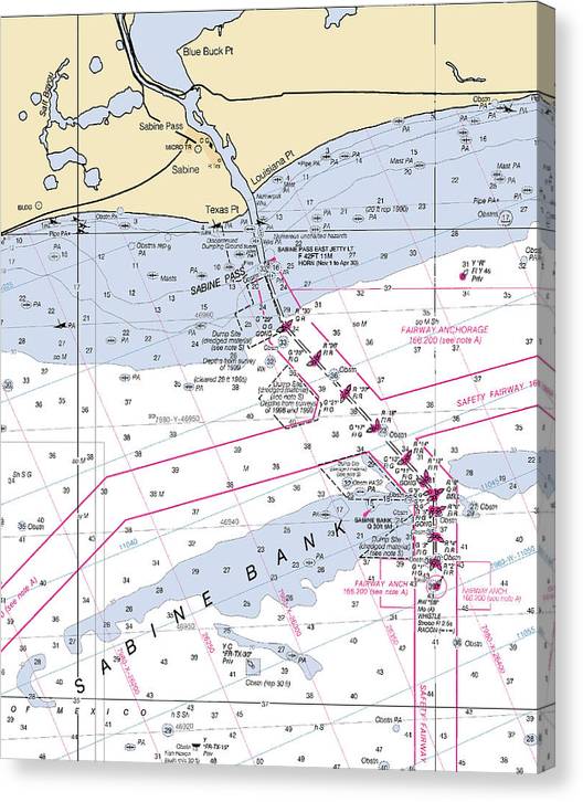 Sabine Pass-Texas Nautical Chart Canvas Print