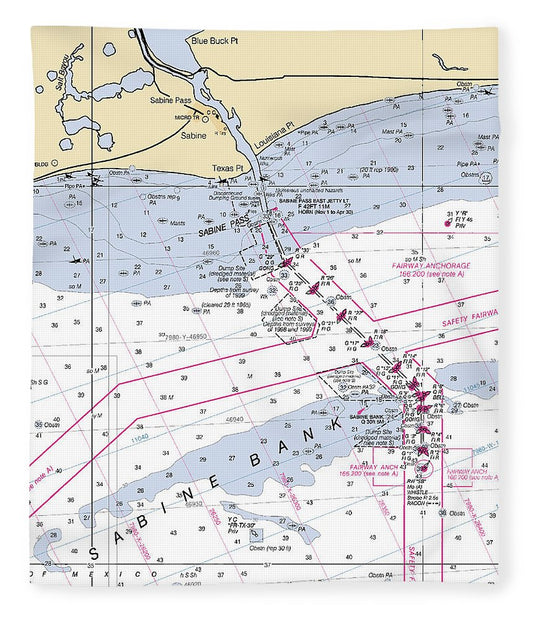 Sabine Pass Texas Nautical Chart Blanket
