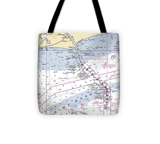 Sabine Pass Texas Nautical Chart Tote Bag