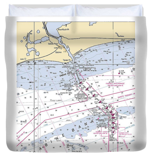 Sabine Pass Texas Nautical Chart Duvet Cover