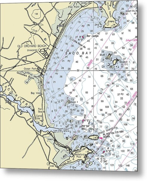 A beuatiful Metal Print of the Saco Bay Maine Nautical Chart - Metal Print by SeaKoast.  100% Guarenteed!