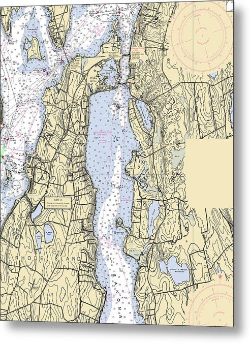 A beuatiful Metal Print of the Sakonnet River -Rhode Island Nautical Chart _V2 - Metal Print by SeaKoast.  100% Guarenteed!