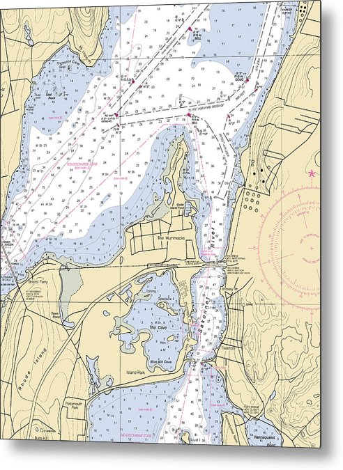 A beuatiful Metal Print of the Sakonnet River & Tiverton-Rhode Island Nautical Chart - Metal Print by SeaKoast.  100% Guarenteed!
