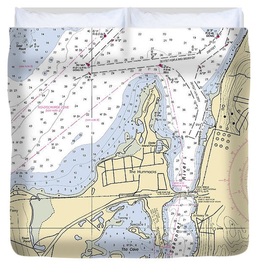 Sakonnet River & Tiverton Rhode Island Nautical Chart Duvet Cover