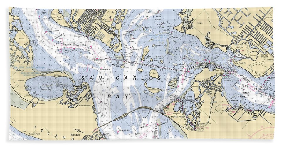 San-carlos-bay -florida Nautical Chart _v6 - Bath Towel
