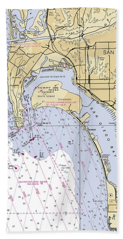 San-diego -california Nautical Chart _v6 - Bath Towel