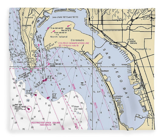 San Diego Harbor California Nautical Chart Blanket
