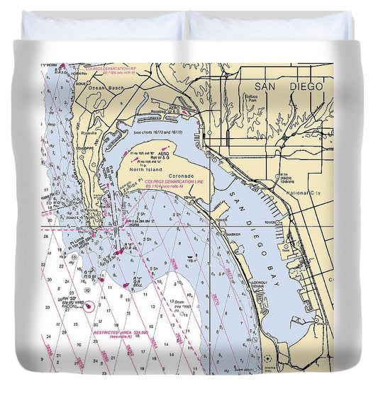 San Diego Harbor California Nautical Chart Duvet Cover